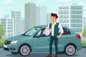 kgfb árcsökkenés, férfi a járműve előtt állva